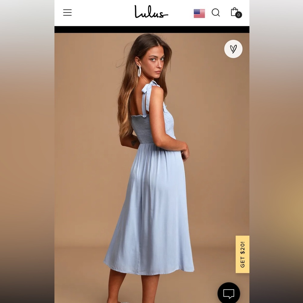 Lulus light blue smocked shoulder tie dress